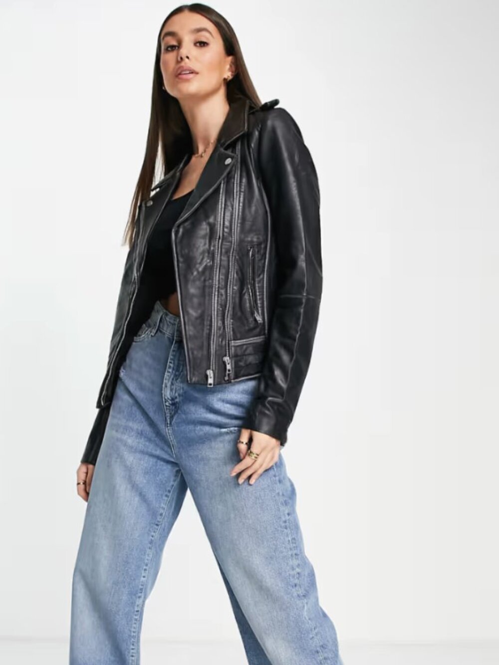 Barney's Originals Tall Beppe leather jacket with ribbed detail